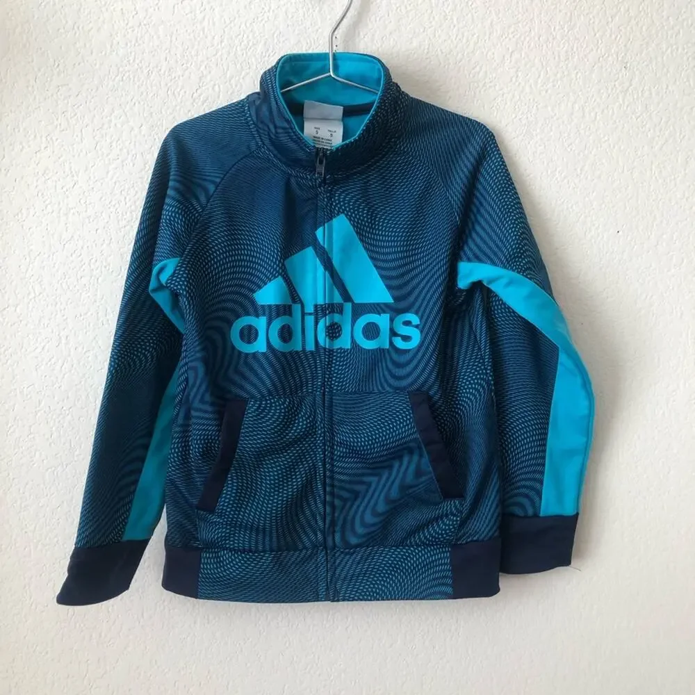 Adidas Boys Navy Aqua Blue Logo Full Zip Track Jacket